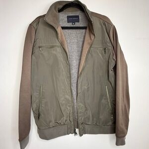Banana Republic Mens Mixed Media Full Zip Bomber Jacket Olive Brown Large